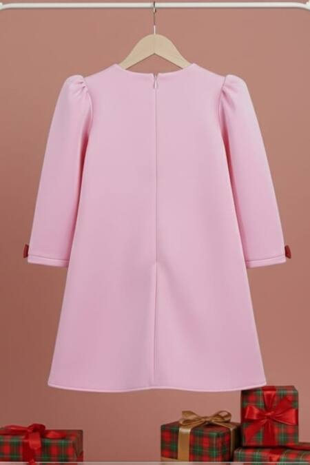 Toplove Pink Neoprene Bows, Applique Christmas Tree Dress Online at Aza Fashions Toplove_Pink Neoprene Bows, Applique Christmas Tree Dress _Online_at_Aza_Fashions