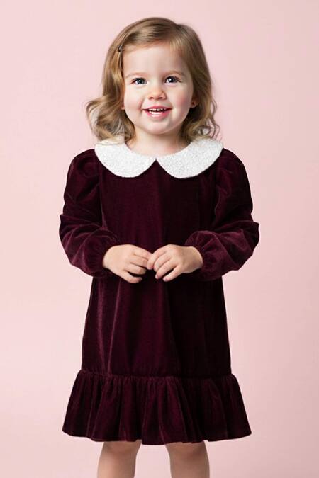 Toplove Burgundy Velvet Pearls, Embroidery Embellished Dress Online at Aza Fashions Toplove_Burgundy Velvet Pearls, Embroidery Embellished Dress _Online_at_Aza_Fashions