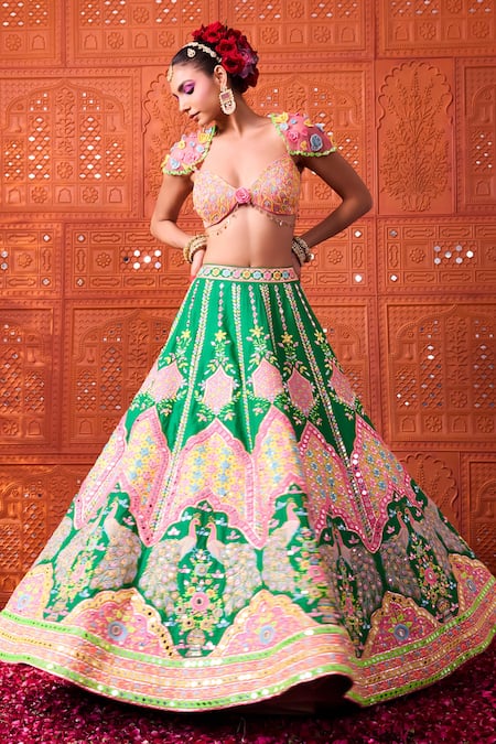 Rajbinder Chahal Mirror & Applique Embroidered Lehenga Blouse Set 