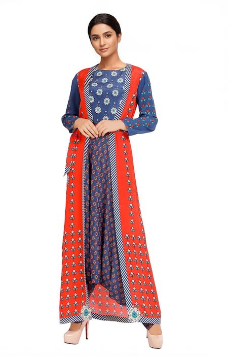 Soup By Sougat Paul Blue printed jumpsuit & jacket 