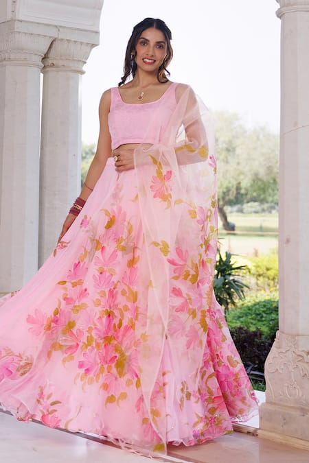 Geroo Jaipur Flower Hand Painted Lehenga Set 
