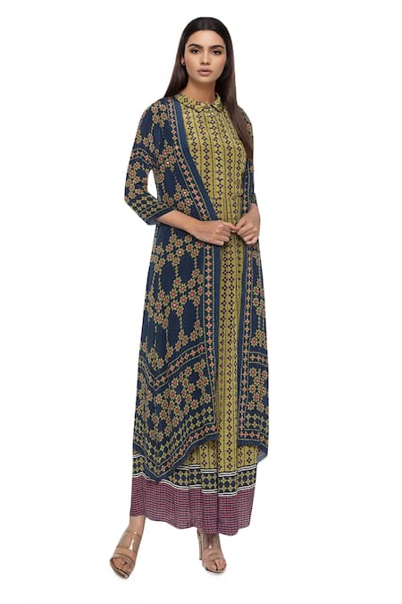 Soup By Sougat Paul Crepe Printed Dress With Jacket 