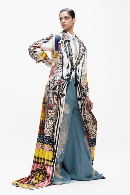 AK-OK Tribal Printed Long Jacket 