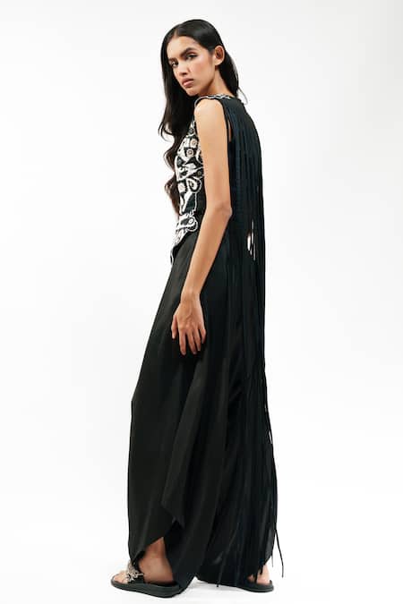 Buy AK-OK Black Lycra Applique, Beads, Embroidery Notched Neck Work Top And Trouser Set Online at Aza Fashions Buy_AK-OK_Black Lycra Applique, Beads, Embroidery Notched Neck Work Top And Trouser Set _Online_at_Aza_Fashions