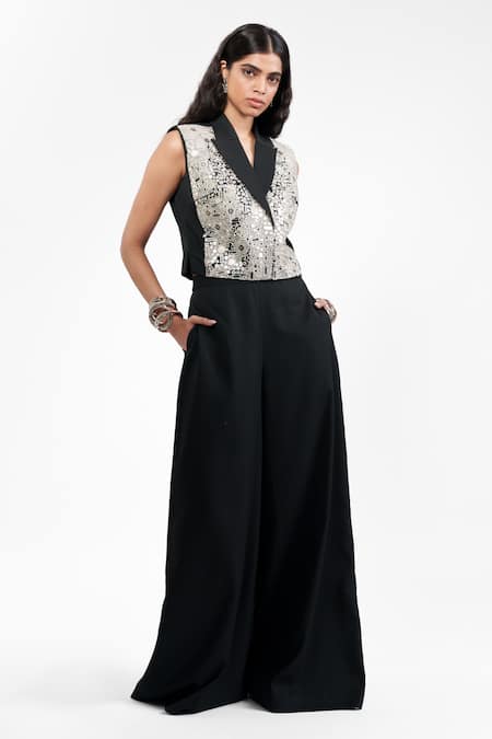 AK-OK Mirrorwork Waistcoat With Flared Trouser 