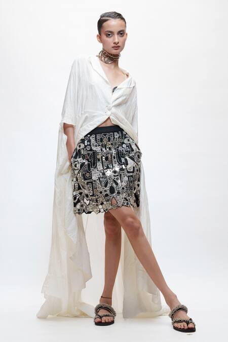AK-OK Mirrorwork Skirt with Silk Cape Set 