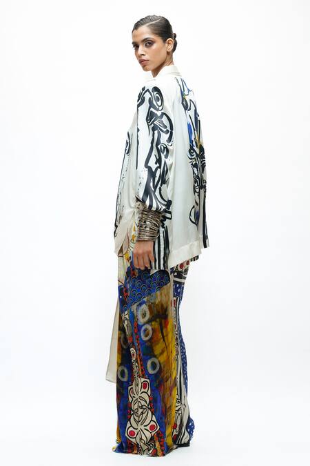 AK-OK Printed Silk Wrap Top & Skirt Set 