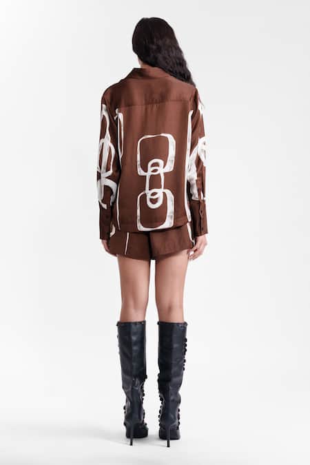 AK-OK Abstract Printed Silk Shirt and Skirt 