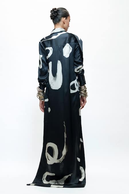 AK-OK Silk Abstract Shirt with Dhoti Pants 