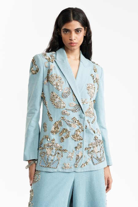 AK-OK Embroidered Denim Blazer 