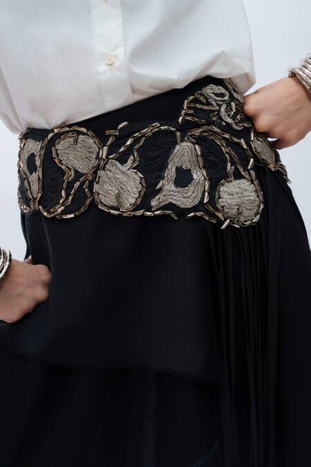 Buy_AK-OK_White Viscose Embroidery, Beads, Metallic Thread, Fringe Shirt And Pant Set 