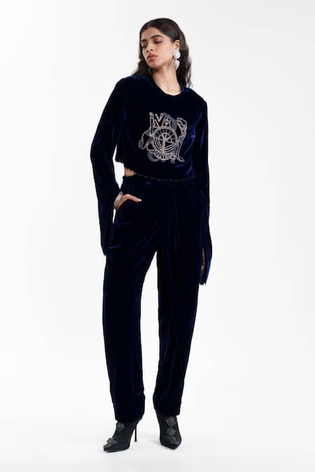 AK-OK Sculpted Crop Top & Draped Pant Set 