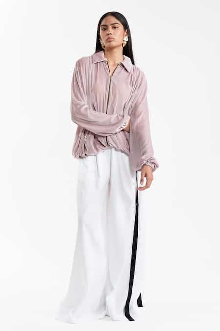 AK-OK_Pink Sequins Collared, V-neck Tailored Velvet Evening Jacket _Online_at_Aza_Fashions