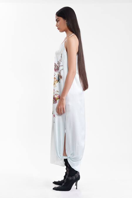 AK-OK_Sky Blue Silk Halter Neck Printed Dress _Online_at_Aza_Fashions