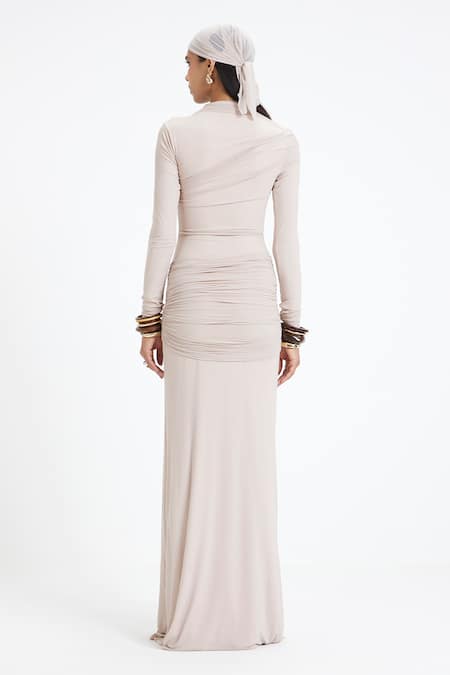 Deme By Gabriella Denise Ruched Tie-Up High Neck Maxi Dress 