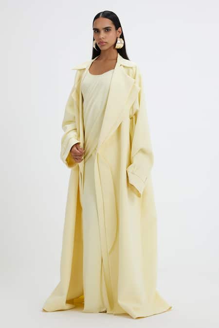 Shop_Deme By Gabriella_Yellow Lycra, Net Scoop Neck Joanna A-line Slip Dress _Online_at_Aza_Fashions