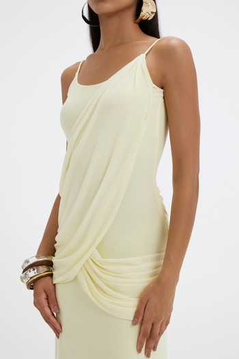 Buy_Deme By Gabriella_Yellow Lycra, Net Scoop Neck Joanna A-line Slip Dress _Online_at_Aza_Fashions