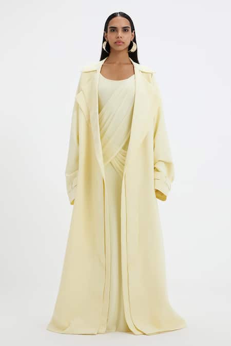 Buy_Deme By Gabriella_Yellow Open Neck Joanna Oversized Jacket _Online_at_Aza_Fashions