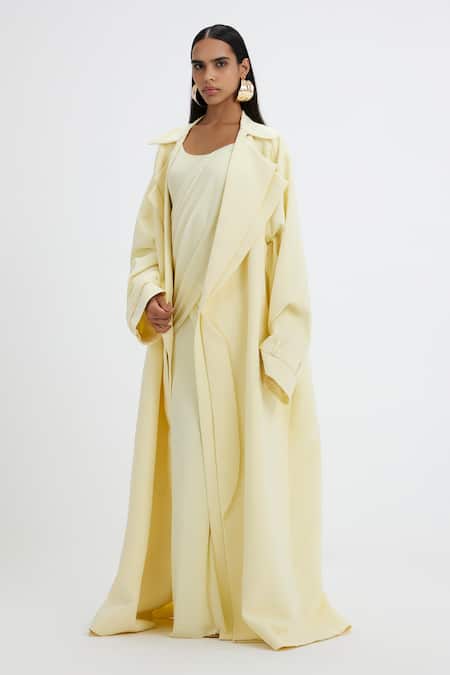 Shop_Deme By Gabriella_Yellow Open Neck Joanna Oversized Jacket _Online_at_Aza_Fashions