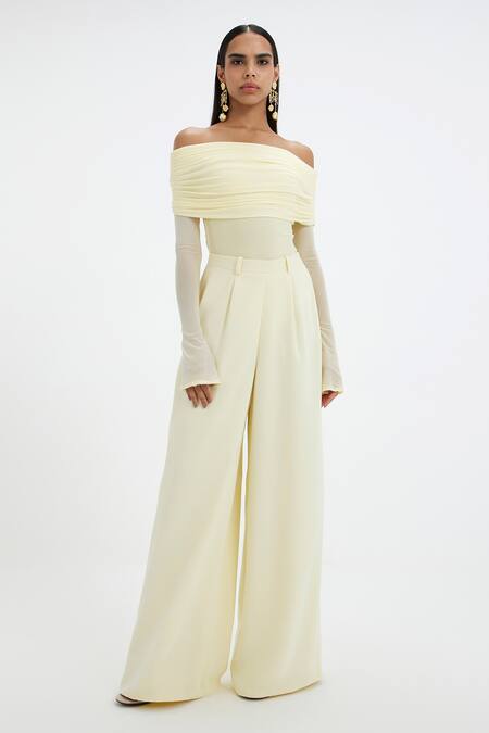 Deme By Gabriella Kaley Off Shoulder Draped Top & Flared Pant Set 