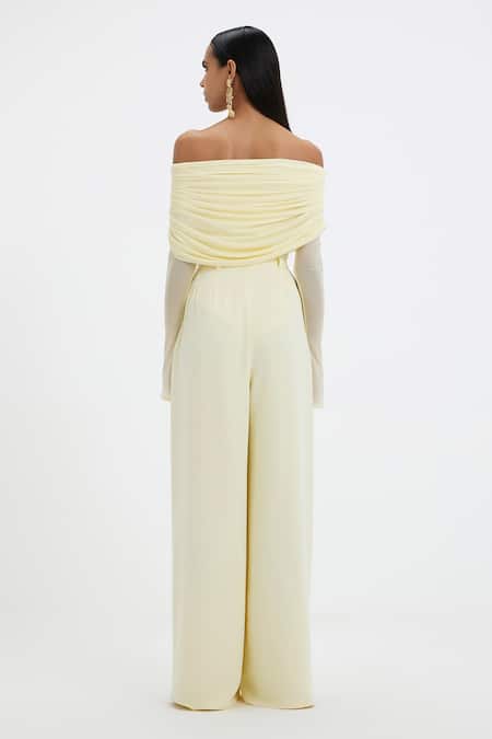 Deme By Gabriella Kaley Off Shoulder Draped Top & Flared Pant Set 