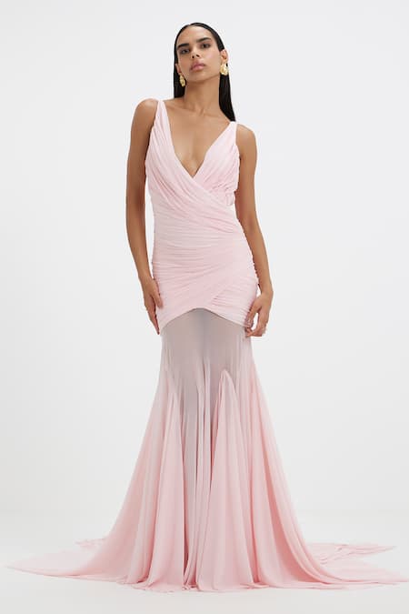 Deme By Gabriella Nola Ruched V Neck Gown 