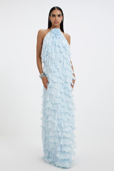 Deme By Gabriella Maisey Ruffled Halter Neck A-Line Maxi Dress 
