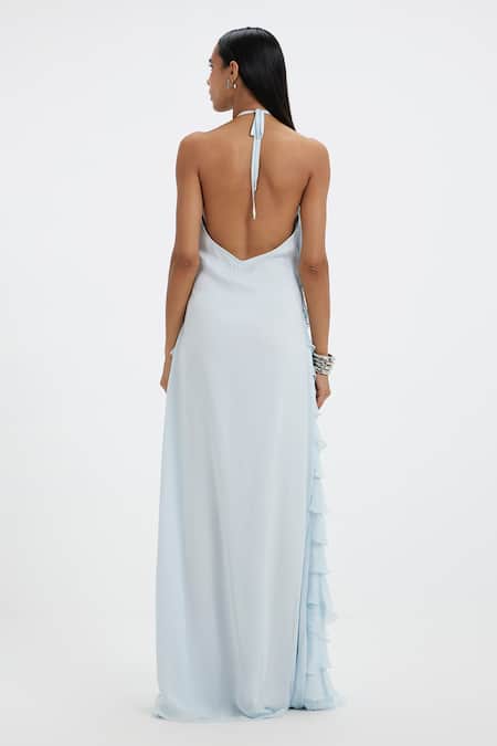 Deme By Gabriella Maisey Ruffled Halter Neck A-Line Maxi Dress 