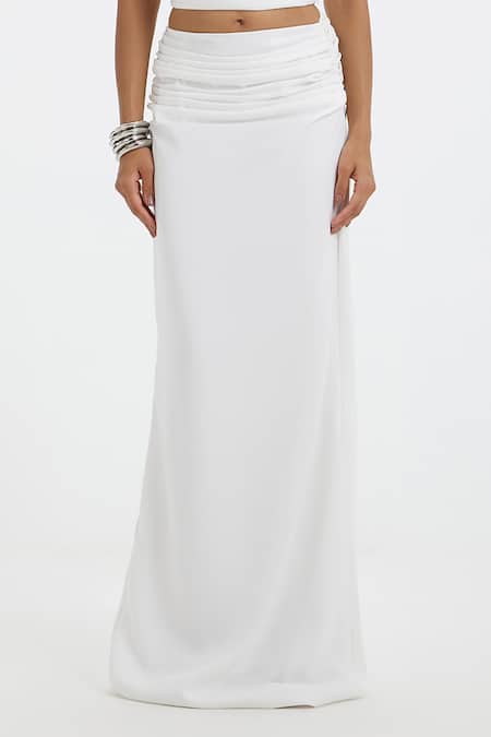 Buy_Deme By Gabriella_White Frances Ruched Skirt _Online_at_Aza_Fashions
