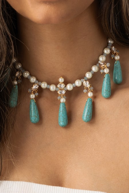 Joules By Radhika Gold Plated Aqua Drop Necklace Online at Aza Fashions Joules By Radhika_Gold Plated Aqua Drop Necklace _Online_at_Aza_Fashions