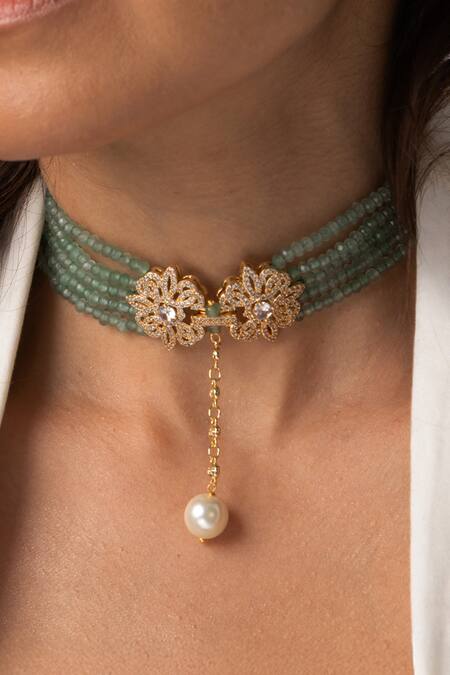 Joules By Radhika_Green Mint Pearl Necklace _Online_at_Aza_Fashions