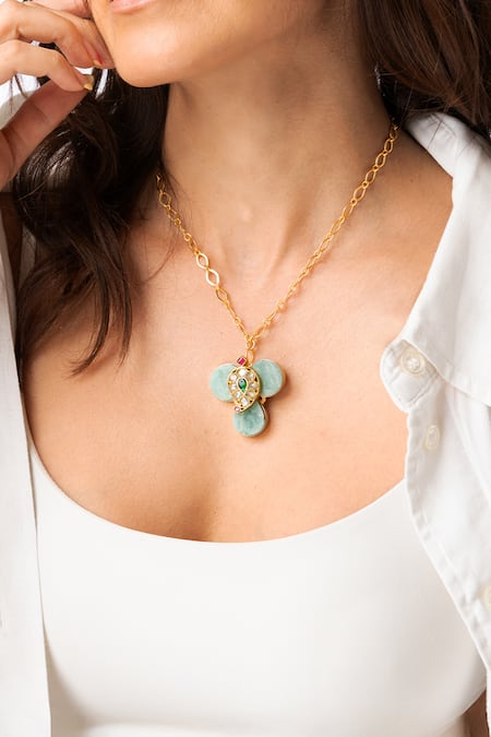 Joules by Radhika Floral Green Imitation Gemstone Pendant Necklace 