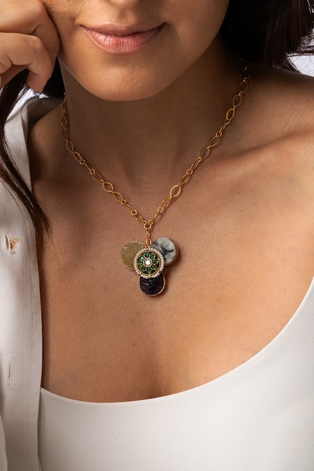 Joules By Radhika Multi-Stone Charm Necklace 