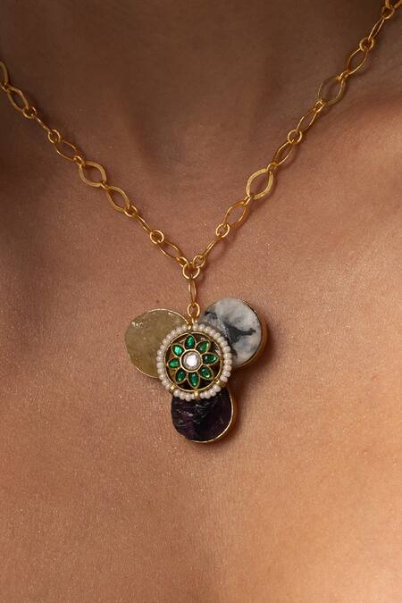 Joules By Radhika_Gold Plated Multi-stone Charm Necklace _Online_at_Aza_Fashions