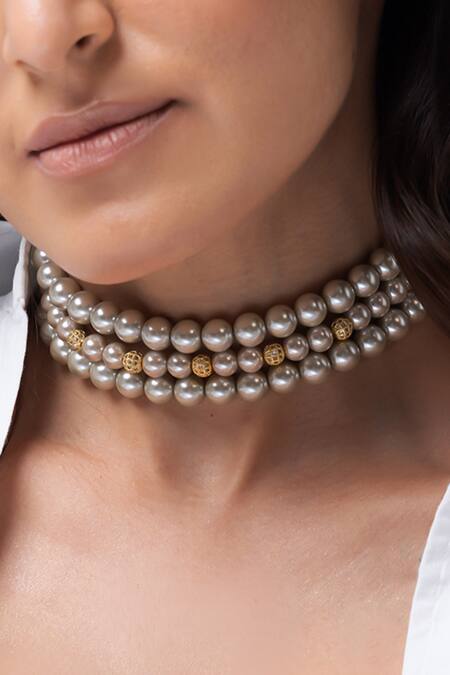 Joules By Radhika_Gold Plated Tiered Pearl Choker Necklace _Online_at_Aza_Fashions