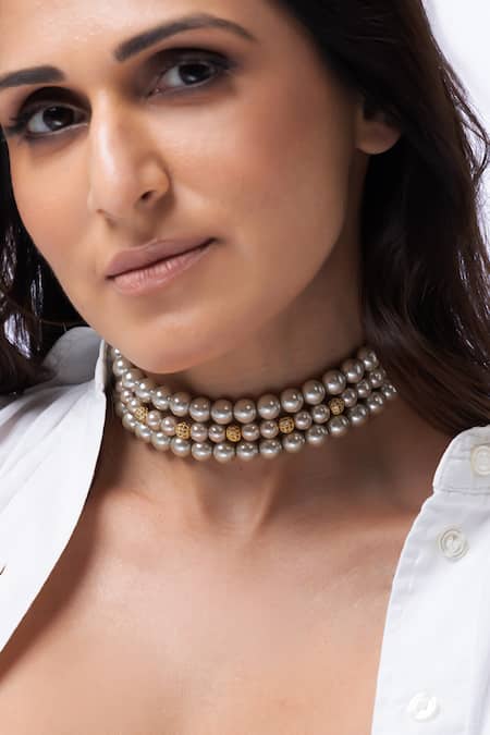 Joules By Radhika Tiered Pearl Choker Necklace 