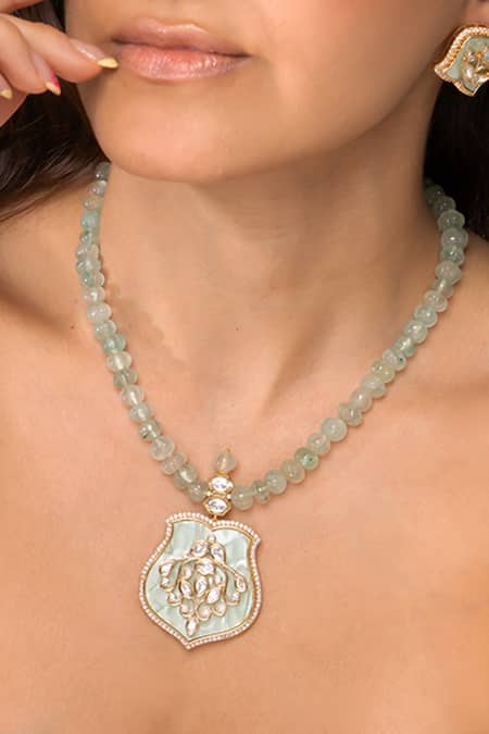 Joules By Radhika Green Bead Pendant Necklace Set 