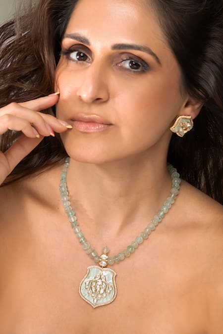 Joules By Radhika Green Bead Pendant Necklace Set 