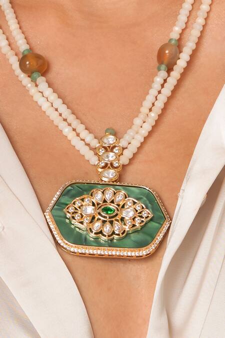 Joules By Radhika_Gold Plated Beads, Pearls, Stones Layered Pendant Necklace Set _Online_at_Aza_Fashions