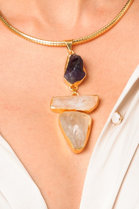 Joules By Radhika_Gold Plated Modern Raw Stone Necklace _Online_at_Aza_Fashions