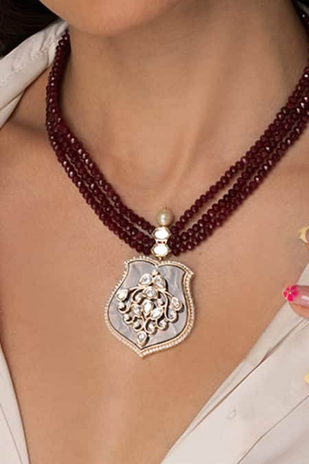 Joules By Radhika Red Bead Shield Necklace Set