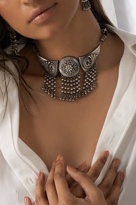 Joules By Radhika Ornate Tassel Necklace Set 