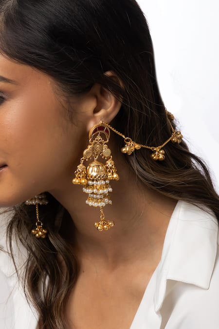Joules By Radhika Hairline Jhumka Chain Earrings