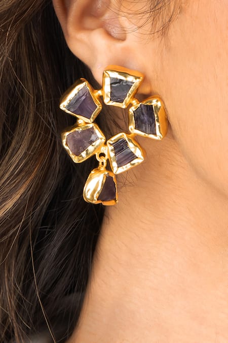 Joules By Radhika_Gold Plated Imitation Gemstones Cluster Flower Earrings _Online_at_Aza_Fashions