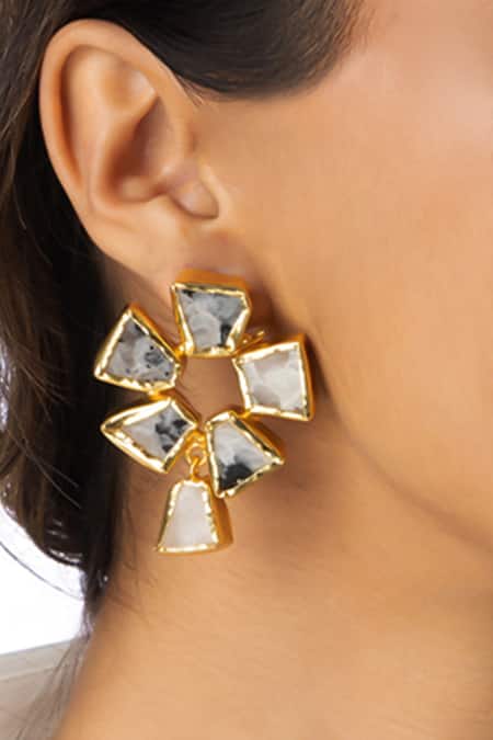 Joules By Radhika_Gold Plated Stones Geometric Earrings _Online_at_Aza_Fashions
