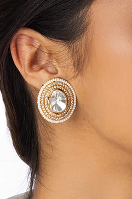 Joules By Radhika_Gold Plated Beads, Stones Mandala Disc Earrings _Online_at_Aza_Fashions
