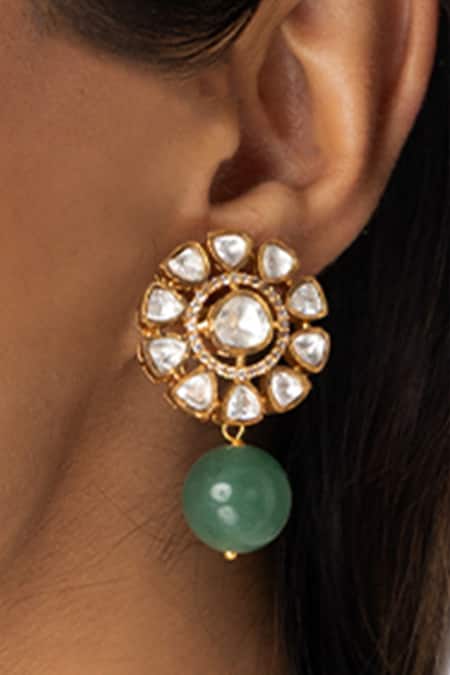 Joules By Radhika_Gold Plated Stones, Beads Floral Cluster Drop Earrings _Online_at_Aza_Fashions