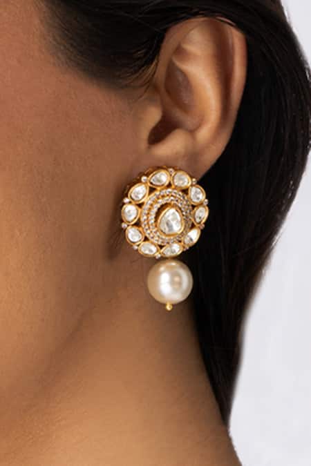 Joules By Radhika_Gold Plated Stones, Pearls Studded Drop Earrings _Online_at_Aza_Fashions