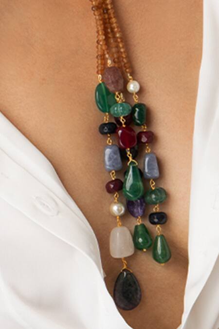Joules By Radhika_Multi Color Beaded Lariat Necklace _Online_at_Aza_Fashions