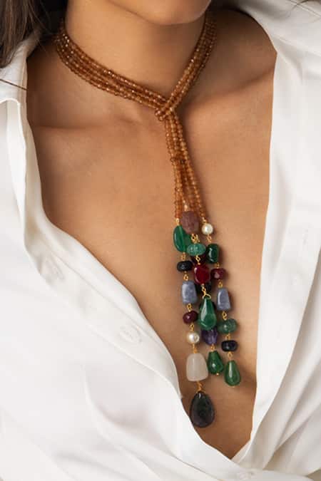 Joules By Radhika Beaded Lariat Necklace 